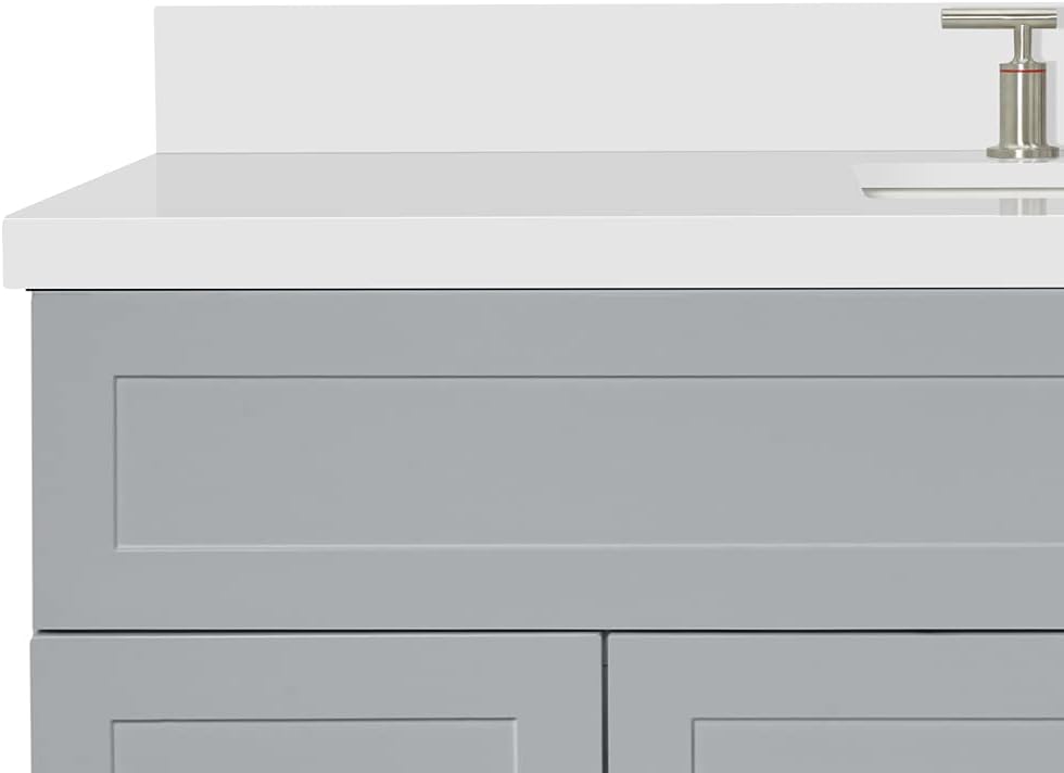 ARIEL Hamlet 54-inch Bathroom Vanity with Sink,Solid Wood, 1.5-inch Pure White Quartz Countertop & Backsplash, Single Rectangular Porcelain Sink, 2 Soft Closing Doors, 4 Dovetail Drawers, Grey