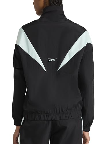 Reebok Women’s Woven Jacket, Standard Fit, Lightweight Nylon Woven Fabric, Black/Glitch Aqua, Small - image 2