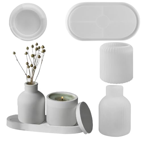4 Piezas Moldes Para Macetas De Silicona, Molde De Jarrón De Plantador Reutilizables, Moldes Suculentas, Hacer Macetas De Yeso Y Cemento Para Portavelas, Titular De Bolígrafos Y Decor De Escritorio