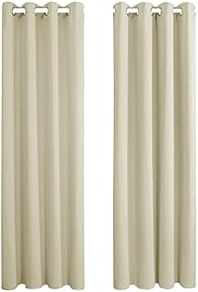 Amazon Brand - Umi Window Treatment Thermal Insulated Solid Energy Smart Bedroom Curtains Ring Top Blackout Panels for Livingroom 66 x 90 Inch Beige 2 Panels