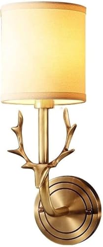 Genérico Lámpara de pared retro, lámpara dorada con personalidad, aplique astas, pantalla tela, sala estar, escalera, dormitorio, mesita noche, decoración del hogar,araña de cristal