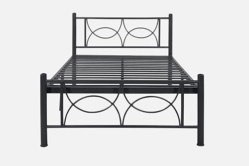 Image of Luno Metal Extra Single Size Bed Without Storage | Wrought Iron Cot with Headboard & Footboard| Sturdy Powder Coated Platform Bed Extra Single Size Cot for Bedroom (Luno Black)