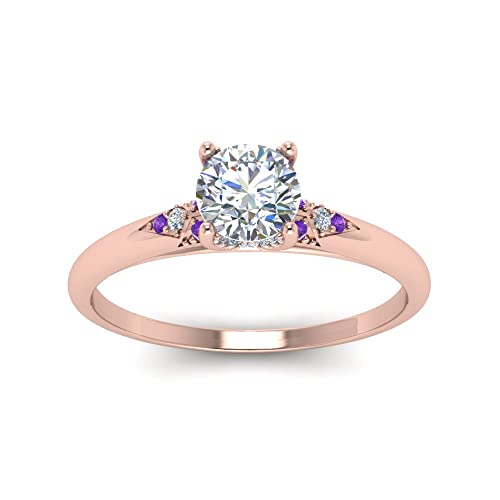 Image of Choose Your Gemstone Petite Dome Engagement Ring Rose Gold Plated Round Shape Petite Engagement Rings Everyday Jewelry Wedding Jewelry Handmade Gifts for Wife US Size 4 to 12