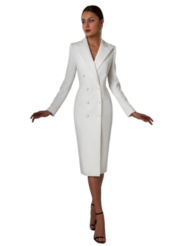 Women's Double Breasted Blazer Dress Peak Lapel Long Coat Teacher Office Work Suit Jacket Outfits