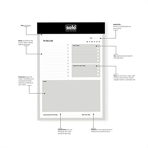 Image of SOLO Set of 2 Daily Planner, Undated, To Do List, 90 Tear Off Sheets, B5, 7 inchx10 inch Pad, Daily Schedule Planner, 80 GSM Paper
