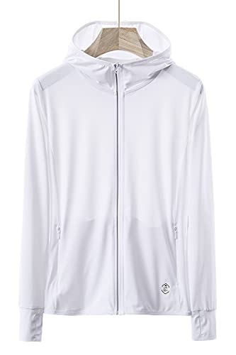 Women s UPF 50+ Sun Protection Hoodie Jackets, Long Sleeves Hiking Outdoor Performance UV Shirts with Pockets White M