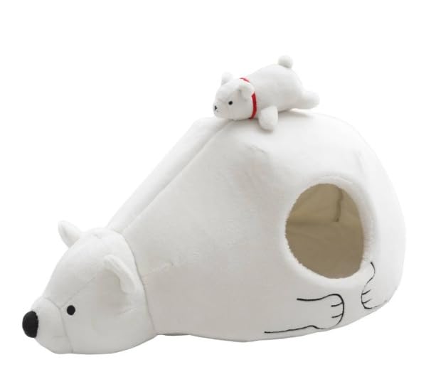 Ferribiella Cuccia Igloo Orso Bianco per Cani e Gatti, in Poliestere, 70 x 43 x 40 cm, Design a Forma di Orso, Interno Casa