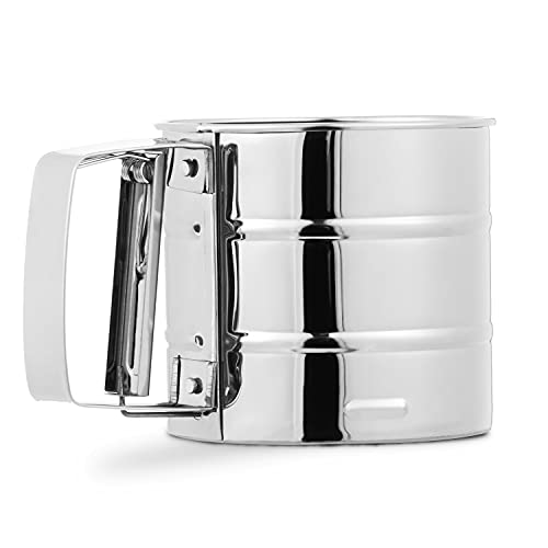 Stainless Steel Flour Sifter, Semi-automatic Handheld Baking Sieve, Squeeze Fine Mesh Sieve Cup with Handle, Household Flour & Powdered Sugar Sieve, Baking Utensils for Cooking & Baking