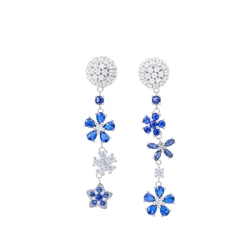 Mismatched Moissanite Earrings for Women – 102 Stones with Sapphire, Tanzanite & Cubic Zirconia – Sterling Silver Rhodium-Plated Dangle Earrings – Unique Gift for Her, Graduation, Birthday, Valentine’s Day, Mother’s Day