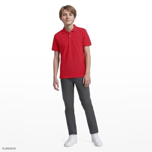 Image of IZOD Boys' School Uniform Short Sleeve Polo Shirt, Button Closure, Comfortable & Soft Pique Fabric