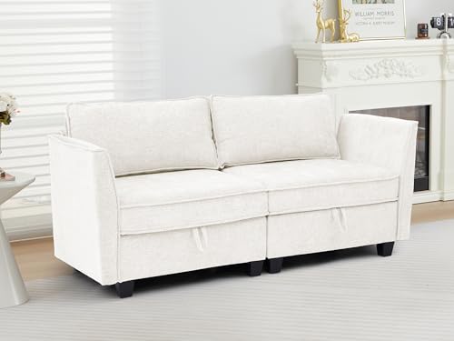 Image of ORRD Small Modular Sectional Sofa, Loveseat Couch with Storage, 2 Seater Sofa Modular for Living Room, Office (Beige)