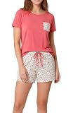 LITTLE UNICORN MD012 - Pijama Verano Camiseta y Shorts Mujer Modal Mujer Color: Fresa Talla: S