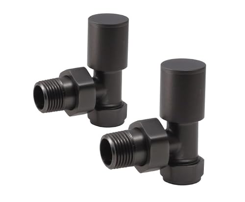 Lux Heat Angled Brushed Gunmetal Manual Round Radiator Valve Set