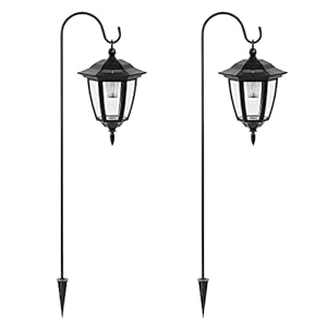 Viewsun 34 Inch Solar Hanging Lights, Shepherd Hook Lights with 2 Shepherd Hooks Waterproof Outdoor Decorative Solar Lantern Lights for Garden Decor, Patio, Backyard, Pathway, 2 Pack