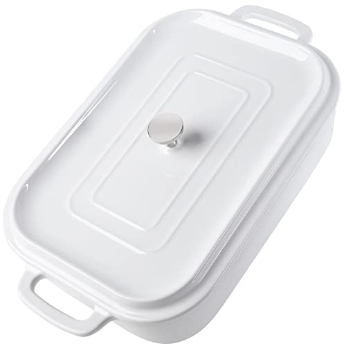 16.9x10 Inch ,4.5 quartï¼Œ Ceramic Casserole Dish with Lid, Large bakeware with ,Covered Rectangular Casserole Dish Set, Lasagna Pans with Lid for Cooking, Baking dish With Lid for Dinner, Kitchen Christmas box gift; present; souvenir friend Men frie