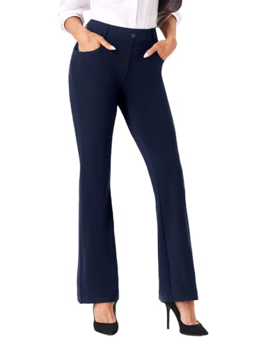 viehunt Womens Straight Leg Stretchy Dress Work Pants Business Office Casual Slacks with Pockets Navy
