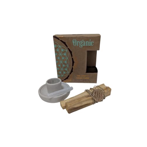 Kit de Purificación Palo Santo y Selenita, Juego con Quemador de Cerámica, Starter Kit para Smudging, Palo Santo del Perú