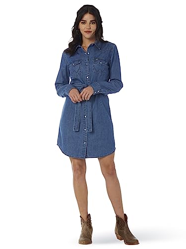 Wrangler Damen Langärmeliges Western Retro-Stil Lässiges Kleid, Mid-Denim, X-Groß