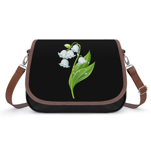 White Lily Of The Valley Flower Crossbody Bags for Women Leather Tote Bag Handbag Purse for Work Travel