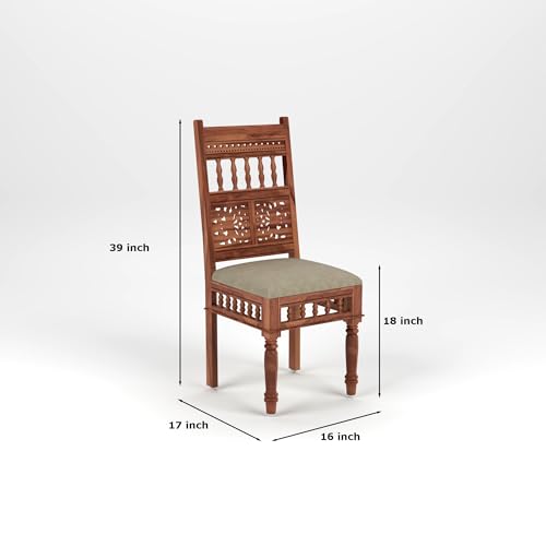 Image of Solid Sheesham Wood Traditional Dining Table 4 Seater Wooden Four Seater Dinning Table with 4 Chairs for Home Chairs with Cushion Dining Room Sets for Restaurants (Natural Finish)
