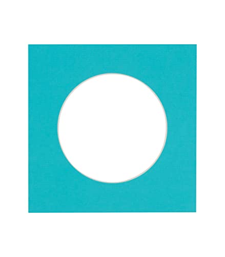 10x10 Mat Bevel Cut for 6x6 Photos - Precut Aquamarine Blue Circle Shaped Photo Mat Board Opening - Acid Free Matte to Protect Your Pictures - Bevel Cut for Family Photos, Pack of 1 Matboard