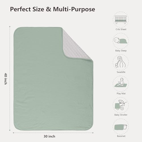 Image of Susurration Baby Blanket for Unisex Boys Girls, 2 Pack Soft Fluffy Crib Blankets with Muslin Cotton Front and Dotted Fleece Back, Receiving Blanket for Baby Newborn Infant, 30x40inch, Green&Cream