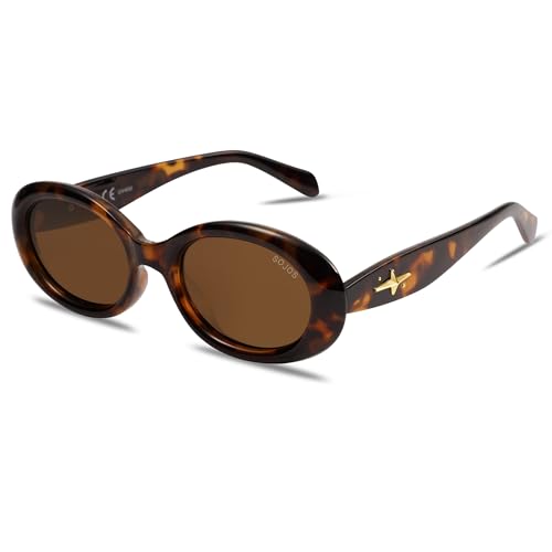 SOJOS Small Retro Oval Polarized Sunglasses for Women Men 90s Vintage UV400 Protection Tiny Sun Glasses SJ2286 Leopard Brown
