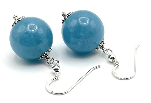 Boucles d'oreilles en argent 925 et jade bleu naturel pour femme