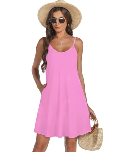 Image of elescat Womens Summer Dresses Spaghetti Strap V Neck Casual Sleeveless Sundress Beach Cover Ups with Pockets 2026