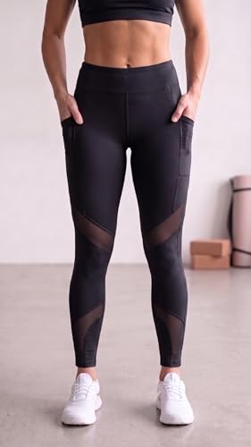 Image of Mehrang Stretchable Gym Pants for Women & Tights for Women Workout with Mesh Insert & Side Pockets