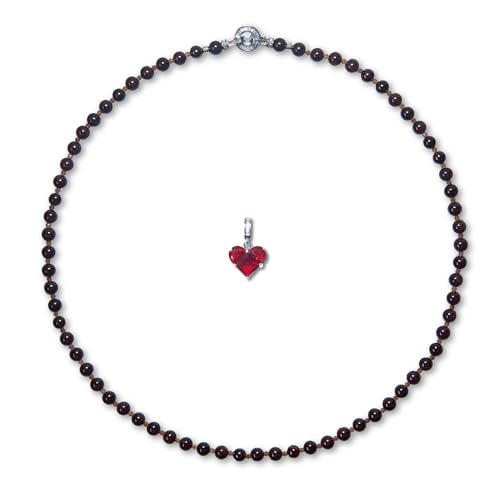 BANANE LAB Burgundy Garnet Beaded Necklace Strand Matinee Long for Women & Men | Handmade 6MM Natural Crystal Necklace with Palladium-Plated Clasp + Featuring Pendant for Gift | Size XL (22