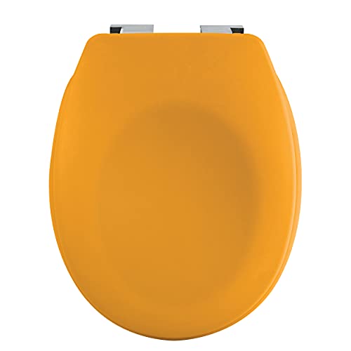 Spirella Premium Oval Toilet Lid with Matte Finish and Soft Close Mechanism Antibacterial Toilet Seat Made of Duroplast and Rustproof Stainless Steel Yellow