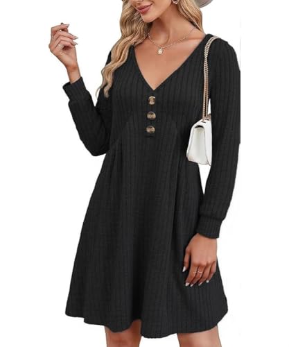 GRMLRPT DamenKleid Langarm V-Ausschnitt...