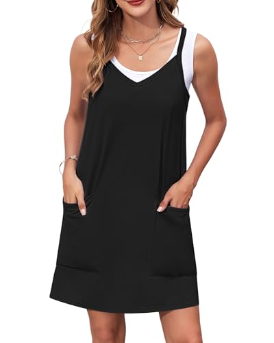 WNEEDU Femme Robe d'été Mini-Robe sans Bretelles Spaghetti Robes ...