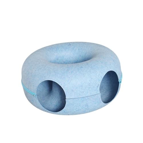 Tunnel chat donut bleu avec lit interactif cachette et fond lavable - 2