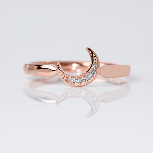 Meissa Sterling Silver Moon And Star Ring Set Handmade Stackable Rings Rose Gold Plated Ring Gift For Women Size Adjustable 5-8 (Rose Gold) #TOP1