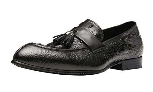 Santimon Mens Penny-Loafers Leather Tassel Fringed Formal Business Casual Moccasion Slip on Dress Shoes for Men