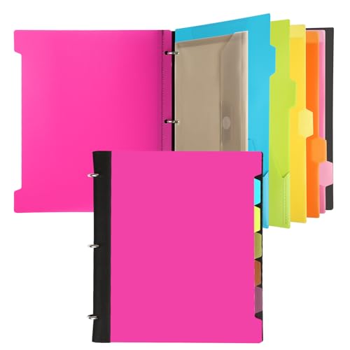 Tashkummy Pivotable Refillable Notebook 3 Ring Binder Notebooks 1 Inch Notebook with Dividers and Pockets Folder Notebook Flexible Binder Soft Binders 3 Ring Foldable Binder- Pink