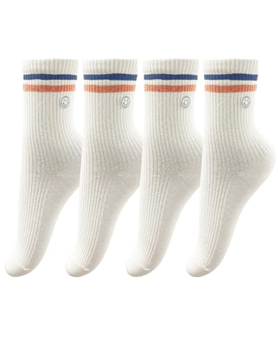 Image of Womens Solid Color Two Stripe Crew Socks Casual Athletic Smiling Face Ankle Socks for women Girls