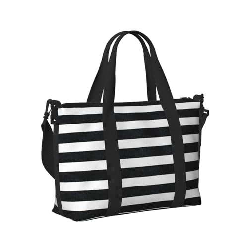 Laptop Tote Bag for Women Work - Black And White Stripes Gym Bag for Women Men, Personal Item Crossbody Travel Bags Carry On, Overnight Weekender Bags for Women Travel