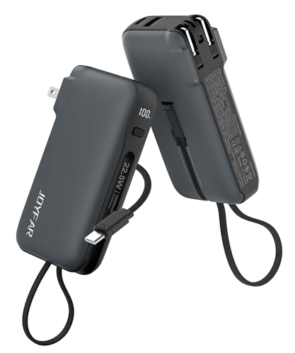 JOYFAR 1 Pack Portable Charger with Built-in USB-C Cable & Plug, 10,000mAh 5V/4.5A Power Bank Fast Charging 22.5W, Travel Essential Battery Pack 3 Output for iPhone 16/15 Series, Samsung Galaxy, iPad