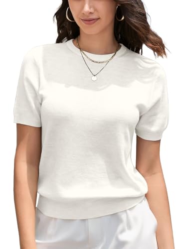 Image of DAIMIDY Womens Cotton Modal Short Sleeve Sweaters Summer Knit Tops | Breathable,Soft,Smooth Feel and Excellent Drape.Fit in Summer,Spring and Fall.