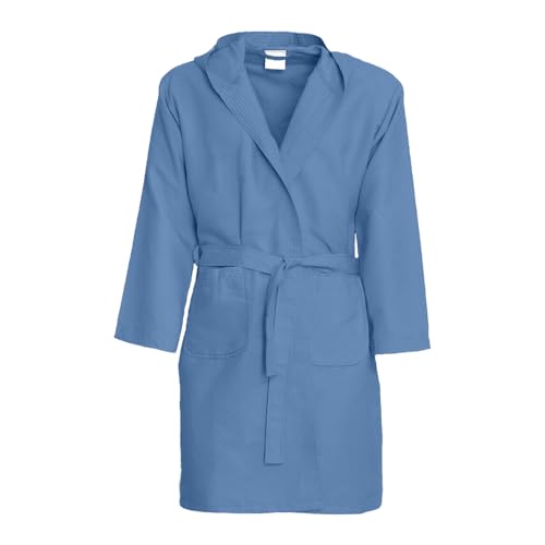 Dorian Home Albornoz de suave microfibra monocolor - Cómodo albornoz con bolsillos, disponible en todas las tallas, azul celeste, XXL