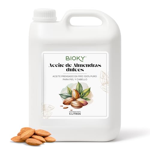Aceite de Almendras Dulces Puro - 5 Litros - Hidratante Natural para Cuerpo, Piel y Cabello - Aceite Profesional de Masaje - Antiestrías Embarazo - Prensado en Frío, con Vitamina E y A