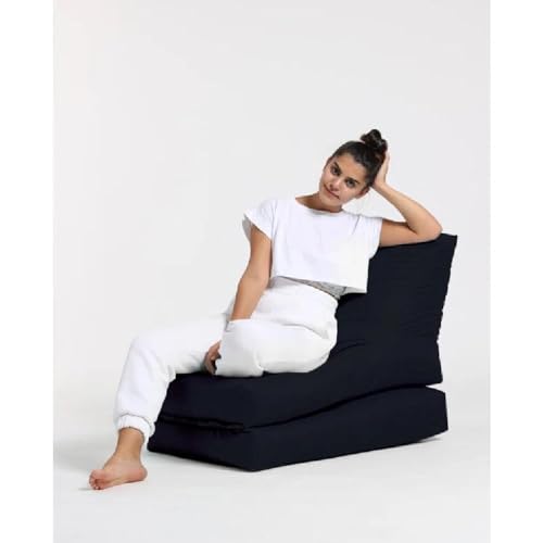 TRP Outdoor Bean Bag Chair with Comfortable & Supportive Seating 15.7''H X 21.7''W X 15.7''D | Solid Jet Black Color Waterproof Zipper Closure Durable All Seasons Soft Plush Cozy Fluffy