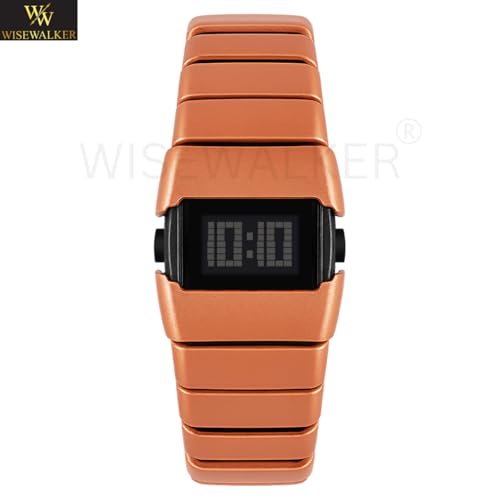 Image of WiseWalker Unisex GenZ Luxury Style Digital Gold Watch Unique Band with LED Display Digital Watch | Retro Digital LED Watch Black Display Screen Modern Fashion Timepiece | Wristwatch For Men and Women