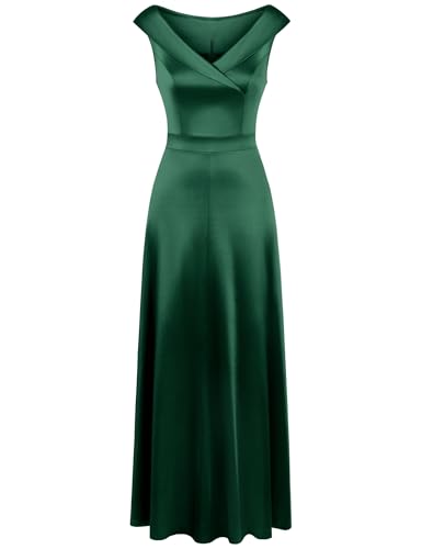 MUXXN Women's Vintage 50s Peter Pan V Neck Wedding Prom Party Floor Length Dress