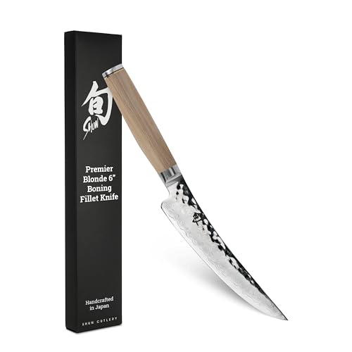 Shun Premier Blonde 6" Boning Knife, Handcrafted Japanese Boning & Fillet Knife, VG-MAX Core with Damascus Stainless Steel Cladding, Pakkawood Handle, Meat & Fish Tool for Professional and Home Chefs