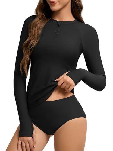 American Trends Womens Long Sleeve Rash Guard 2025 Modest One Piece Swimsuits, Zip Up High Neck Full Coverage Bathing Suits