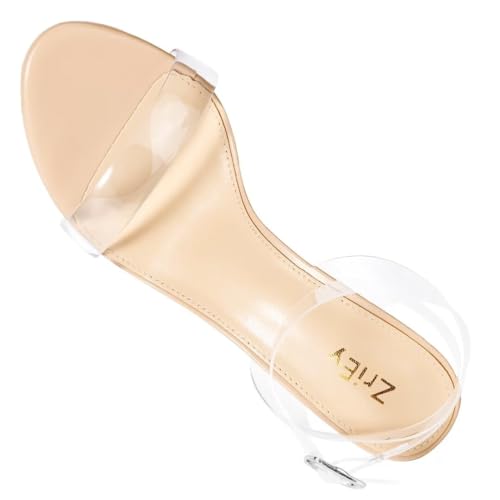 ZriEy Women's Clear Heels Chunky Block Mid High Heeled Sandals Open Toe Transparent Ankle Strap Dress Pump Shoes for Women in Daily Wear Party Wedding4